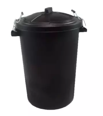 80l Black Dustbin Waste Bin Storage Bin Rubbish Trash Garden With Metal Handles • £16.95