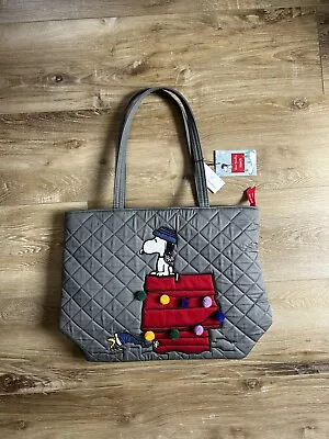 Vera Bradley Peanuts Collection Snoopy Holiday Skiing Tote Bag Quilted Gray • $127.50