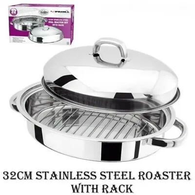 Stainless Steel Roasting Mini Oven Pan Dish Meat Roaster Tin Grill Rack Set Lid • £16.80