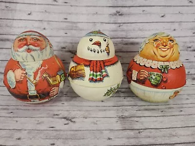 Vtg 3 Bristol Ware Tobacco Brownie ROLY POLYS Tins Xmas Santa Snowman Mrs. Claus • $49.99