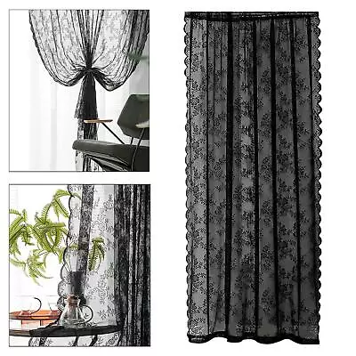 Black Lace Floral Net Curtains Window Curtains With Rod Pocket Voile Curtains • $18.49