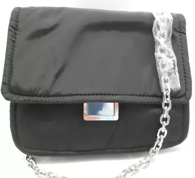 Mango MNG CrossBody Convertible Shoulder Bag Black Nylon Push-Lock & Chain Strap • $15.99