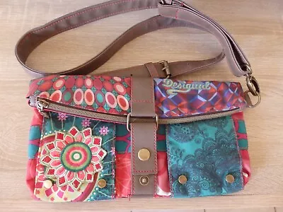 As New Desigual Canvas & Faux Leather Multi-coloured Fold Over Crossbody Bag • $69