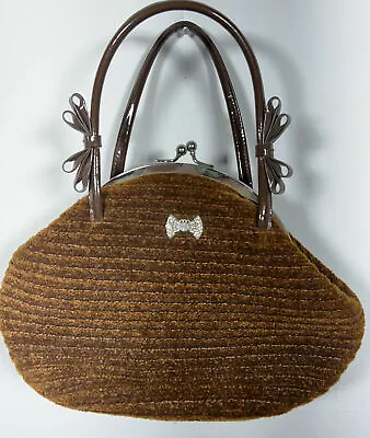 Bags By Marlo Brown Handbag Purse Clasp Rhinestone Bow Retro Small • $17.99