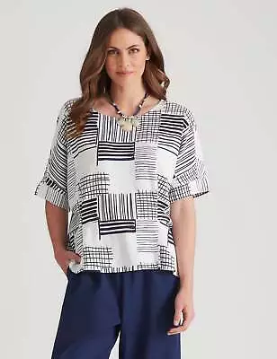 AU 8 - W LANE - Womens Tops -  Linen Abstract Panel Top • $21.83