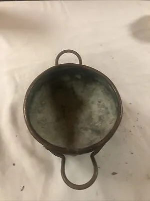 Antique Vintage Round Copper Metal Bowl Container With Handles & Feet • $19.99