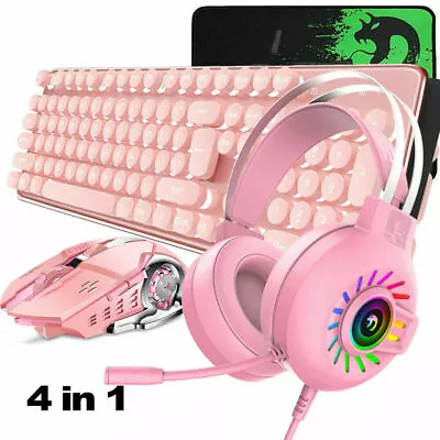 AU Pink Wireless Keyboard Mouse And Headset LED Backlit Rechargeable For PS4 PC • $88.69