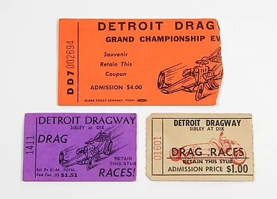 Lot Of (3) Assorted 1960's Detroit Dragway Vintage Ticket Stubs Sibley At Dix • $29.99