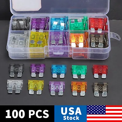 100pcs  Blade Fuse Assortment Auto Car Motorcycle SUV FUSES Kit APM ATM UTV • $4.99