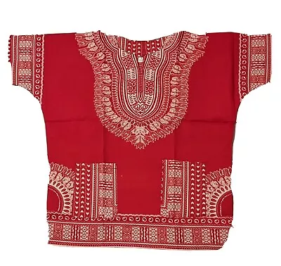 Unisex Dashiki African Tribal Print Caftan Shirt Red 3XL • £12