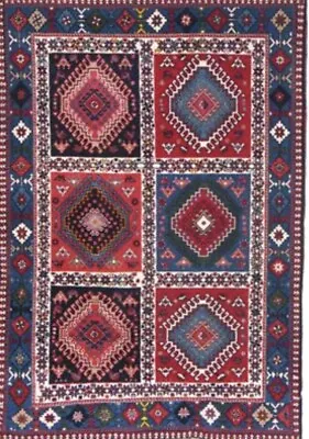 Spectacular Tribal Vintage Yalameh Area Rug 3.4 X 4.9 Wool Rare Multi Knotted . • $895