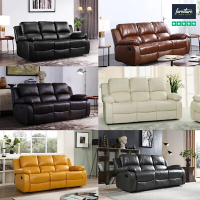 Valencia Sofa Suite Set - Leather Recliner 3+2+1 Sofas Black Grey Cream & Tan • £649.99