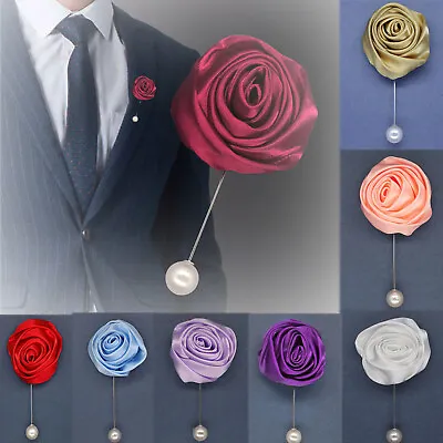 Extra Large Rose Lapel Flower Boutonniere Stick Brooch Pin Suit Tie #6A Pearl • £3.99