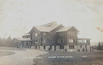 Rppc MOOSE RIVER MAINE MAW PAW LODGE Log Cabin Widows Walk 1933 REAL PHOTO • $11.99