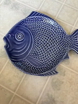 Rare Vintage Blue Fish Ceramic Dinner Plates Bordallo Pinheiro Portugal • $62.99