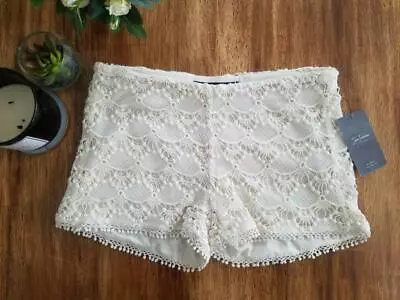 ZARA NWT NEW Ivory Crochet Boho Knit Pull On Lace Shorts Beige Small S Designer • $34