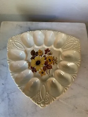 Vintage Deviled Egg Plate Retro Kitchen Ceramic With Flowers  • $20
