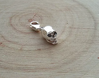 SKULL CHARM Clip On 925 Solid Sterling Silver With Trigger / Lobster Clasp  • £6.43