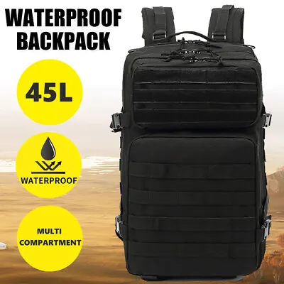 $34.25 • Buy 45 L Large Military Waterproof Backpack Luggage Rucksack Hiking Camping Trekking