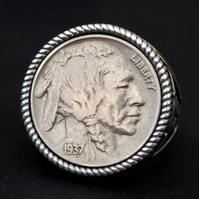 £126.64 • Buy US 1937 Indian Head Buffalo Nickel 925 Sterling Silver Ring NEW - Buffalo Skull