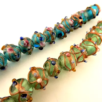 15 8 X 10mm Wedding Cake Lampwork Murano Glass Beads Your Choice Teal Or Green • $12.99