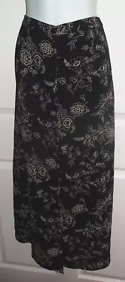 Vintage Kathie Lee Black Floral Maxi Skirt - Women's Size 12 ~ Buttons Up Front • $19.99