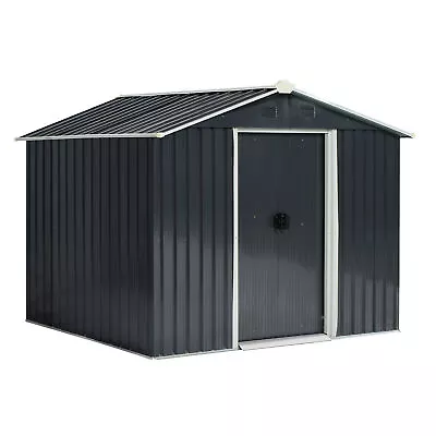 Outsunny 8 X 6ft Garden Storage Shed With Double Sliding Door Outdoor Grey • £282.99