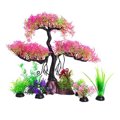 Aquarium Artificial Plants Cherry Blossom Tree & Grass Fish Tank Decor Set Kit • $9.99