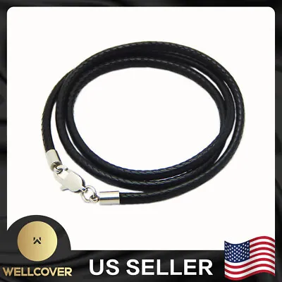 Black Woven Necklace Rope Leather Cord Stainless Steel Men Women Lobster Clasp • $4.79