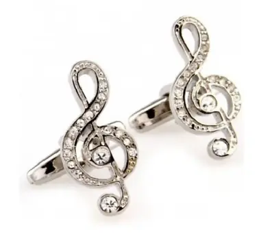 Clef Music Note W/ Crystals Stainless Steel Dress Shirt 1 Pair Cufflinks • $11.95