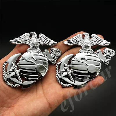 2x Chrome Metal US Marine Corps USMC Eagle Globe Anchor Car Emblem Badge Sticker • $15.90