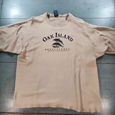 Vintage T Shirt Oak Island NC Mens XXL Beige Beach Classic Belton Designer Knit  • $20