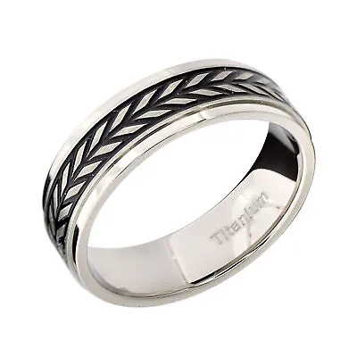 7mm Titanium Step Edges Band Woven Carved Men Infinity Wedding Engagement Band • $14.99