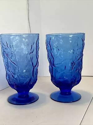 SET OF 2 Morgantown Seneca Driftwood Footed Water Crinkle Goblets Blue 5½  • $22.50