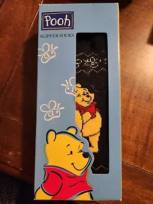 Winnie The Pooh Slipper Socks Black Adult One Size New Vintage Stock • $10