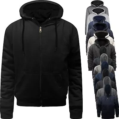 Mens Big King Plain Hoodie Jacket Fur Lined Thick Sherpa Fleece Hooded Zip Top • £19.99