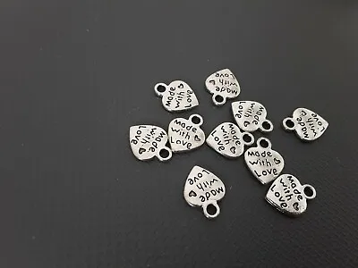 12mm Tibetan Silver Made With Love Heart Charms  • £0.99