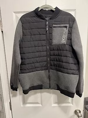 Marc Ecko Cut Sew Jacket Coat Quilted Full Zip Pockets Black Gray Logo Mens XL • $29.99