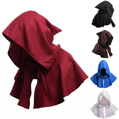 Halloween Cosplay Cloak Medieval Hooded Costume Cape Cowl Witch Monk Clergy Hat • £6.79