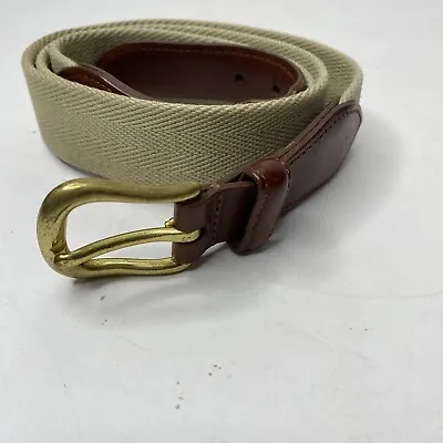 COACH Mens Belt Sz 35 Brown Leather Tan Canvas Gold Buckle 3880 • $37