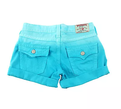 Women's True Religion Brand Jeans Jayde Ombre Tie Dye Turquoise Denim Shorts • $115.59