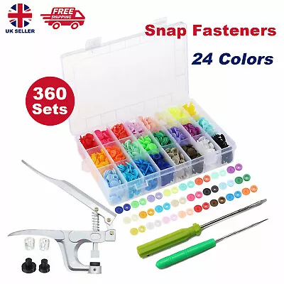 360pcs 24 Colours T5 Plastic Buttons Stubs Fastener KAM Snaps Snap Pliers • £9.99
