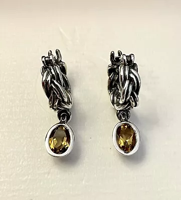 $159 • Buy Pandora Tied Together Beer Quartz Braided Sterling Silver Earrings