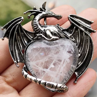 Natural Healing Energy Heart Shape Stone Wing Dragon Pendant Reiki Amulet • $3.99