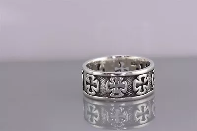 Sterling Silver Cutout & Framed Maltese Cross Rimmed Band Ring 8g 925 Sz: 10 • $47.50