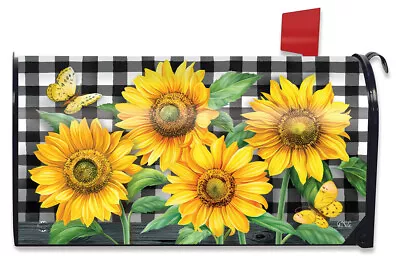 Checkered Sunflowers Summer Magnetic Mailbox Cover Everyday Floral Standard • $17.97