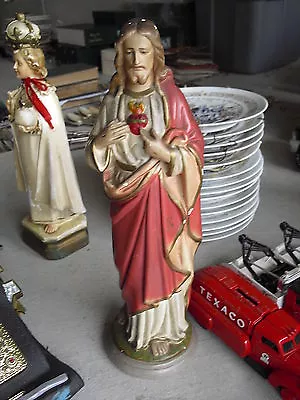 Unique BIG Vintage 1930s Ceramic Jesus Church Statue Heavy LOOK • $235