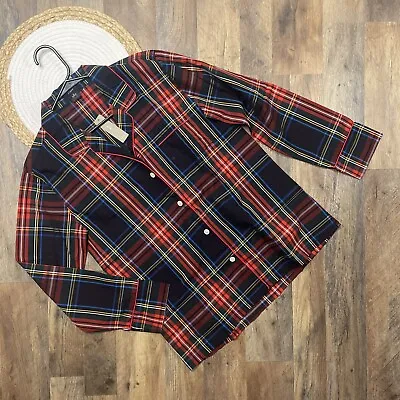 J Crew Tartan Plaid Pajama Top Womens Small NEW W TAGS Cotton Button Front • $11.99