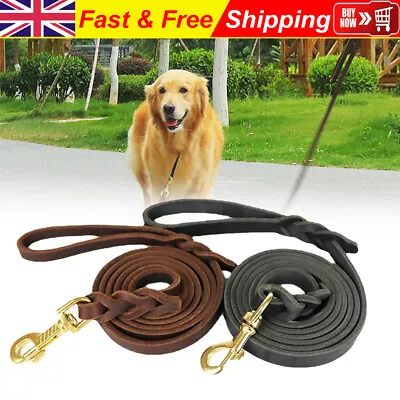 1.2-2.1M Leather Braided Dog Lead Heavy Duty Walking Training Leash Medium Large • £12.34