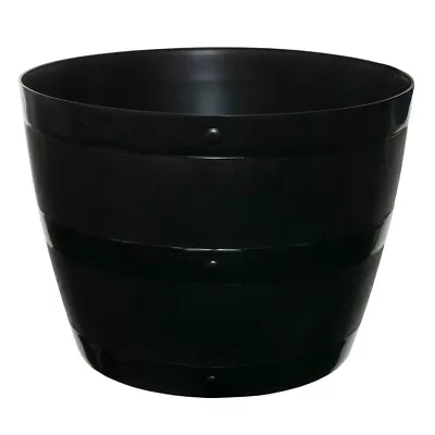 Black Barrel Planter Round Plastic Tub Garden Patio Flower Planter Plant Pot • £6.85